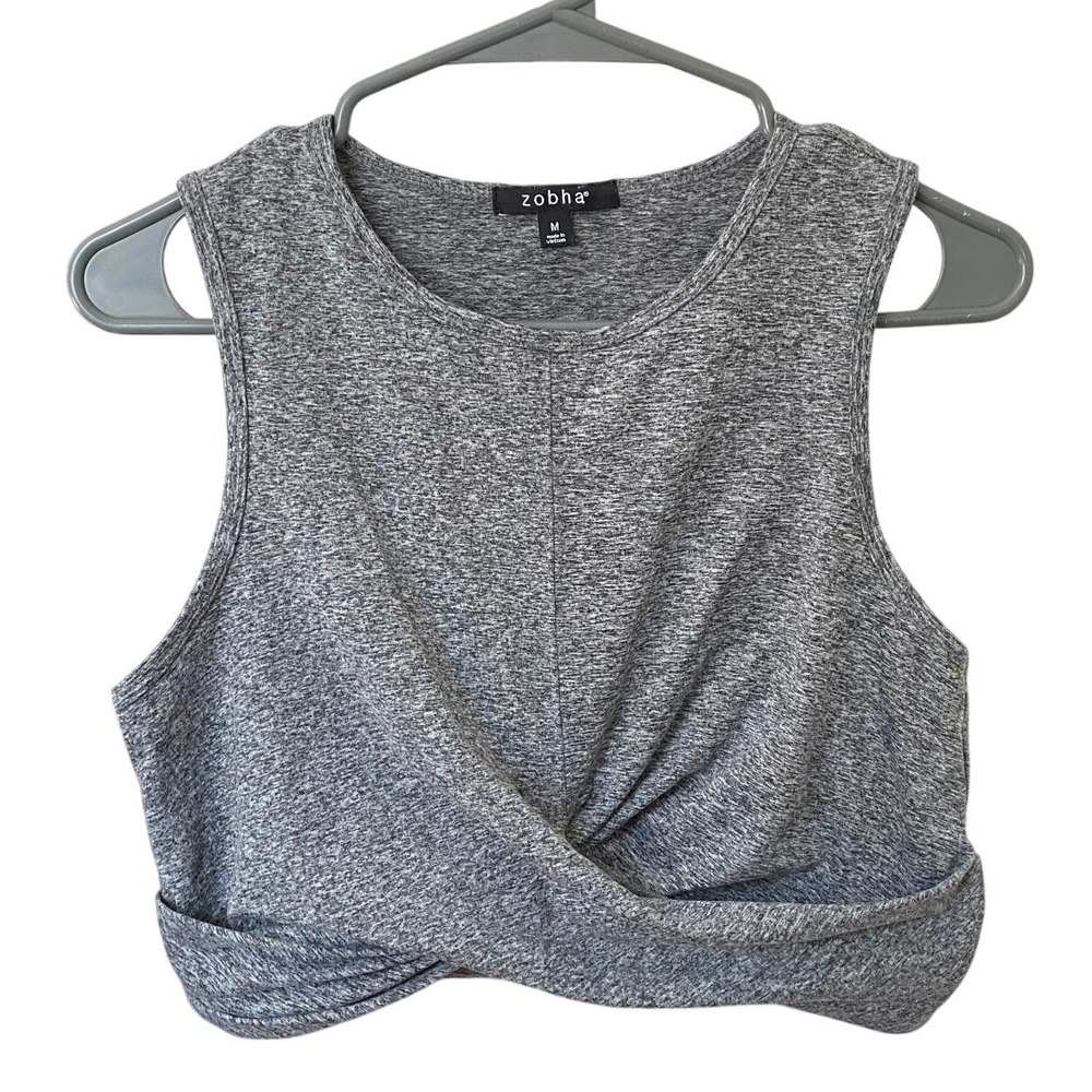 Zobha Twist Wrap Gray‎ Crop Tank Top Medium Athletic Lounge Workout Gym Pilates